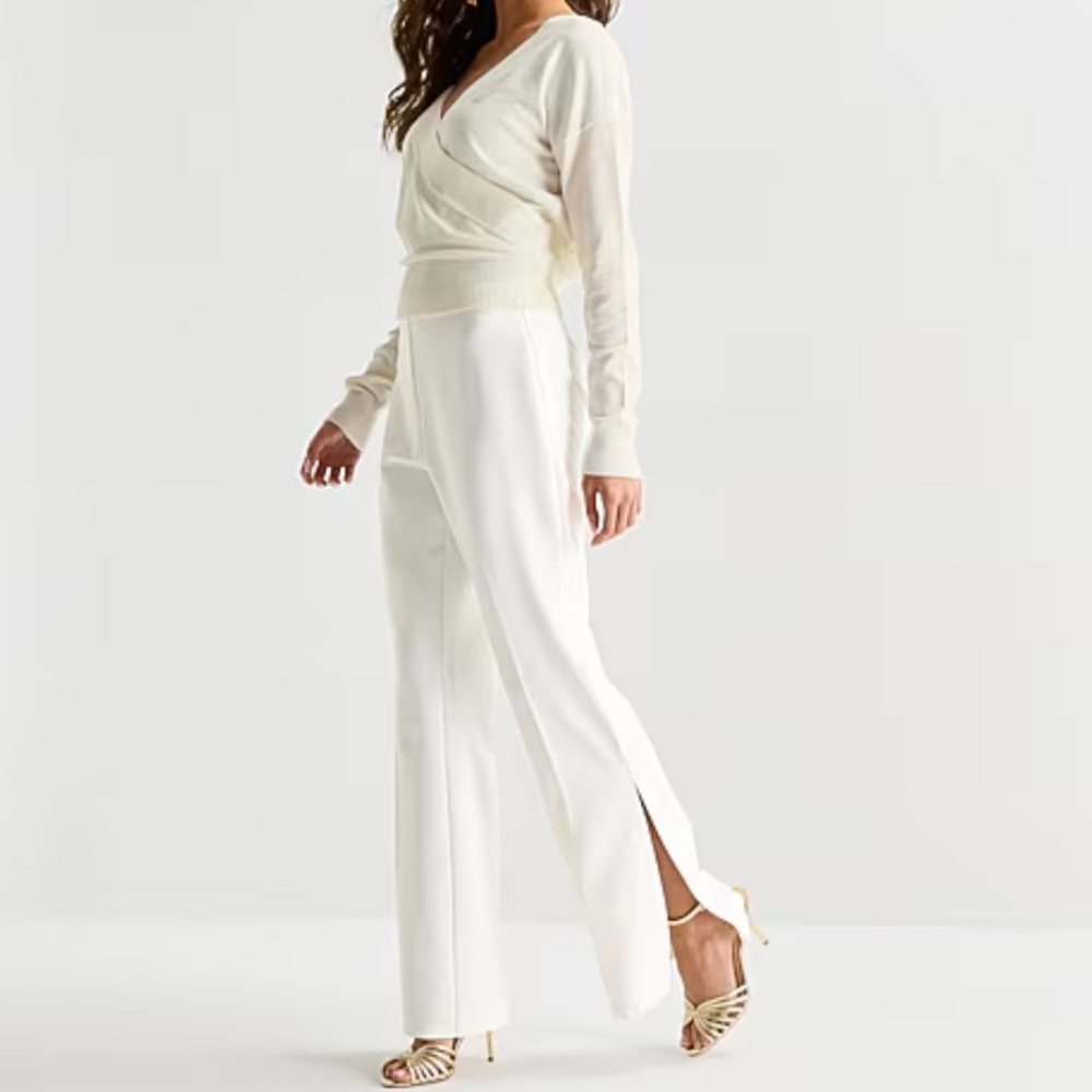 Stylish Bold Elements White Split-Hem Wide-Leg Pants Sz XS - Picture 1 of 11